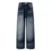 A136 Calle Principal Americana de Moda Unisex de Gama Alta Lavado Azul Claro Diseño Desgastado Jeans Rectos Holgados para Hombre