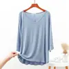 Camiseta Base de Modal para Mujer, Estilo Holgado Delgado con Mangas Tres Cuartos, Ropa Interior de Verano, Pijama Ropa de Casa Talla Grande, Camiseta Corta Delantera y Larga Trasera