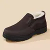 Botas de nieve con forro polar para hombres de mediana edad y ancianos, lana, a prueba de frío, zapatos de algodón engrosados, antideslizantes, slip-on casuales, cálidos, zapatos de papá