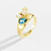 Anillo Transfronterizo Europeo y Americano de Oro de 18K Retro Ajustable Gota de Agua Incrustado Zircón Lujo Accesible Diseño de Nicho Anillo Abierto