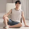 Conjunto de Pijama de Regata Modal de Verão com Shorts Masculino de Seda Gelada Tamanho Plus Size Grande para Meninos Adolescentes Roupas de Casa