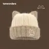Wan YanChapéu de Tricô Fofo Estilo Retrô Japonês com Orelhas de Gato Feminino Outono Inverno Moda Versátil Quente Proteção para Orelhas Chapéu Pulôver