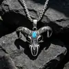 Colgante europeo y americano de acero de titanio, diablo con incrustaciones de piedra, colgante de cabeza de vaca, collar retro moderno para hombre con cráneo y cuernos SP939