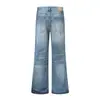 K2459 Estilo Retro Americano High Street Unisex Lavado Diseño de Bigotes Jeans Acampanados Casuales para Hombre