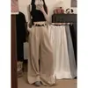 Foto real de los nuevos pantalones anchos de cintura alta estilo coreano para mujer para el otoño de 2026, pantalones casuales sueltos y fluidos, pantalones de traje 18121