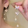 Aretes de borla de circonio de garra de alta calidad con aguja de plata 925 para mujer, temperamento de nicho de lujo ligero, aretes largos, aretes adelgazantes para rostro redondo