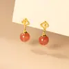 Nalan Plata de Ley S925 Moda Diseño para Viajar Ágata Rojo Agua Patrón de Nube Perla Redonda Pendientes Sencillos M07670