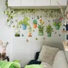 Fun-C145 Flor de Desenho Planta Verde Cesta Suspensa Videira Folha Verde Borboleta Fundo de Parede de Casa Adesivo de Embelezamento Atacado