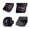 Gorra de Béisbol Negra Bordada Estilo Americano, Desgastada y Rasgada, para Mujer con Visera Ancha, Adecuada para Caras Grandes, Sombrilla de Alta Gama Estilo Pico de Pato