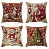 Funda de Almohada Navideña Tridimensional con Patrones de Reno, Muñeco de Nieve y Árbol de Navidad para Funda de Cojín de Sofá de Sala de Estar