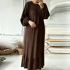 Moda feminina plus size: vestido longo retrô, de cor sólida, com mangas bufantes da moda e barra franzida, adequado para vendas transfronteiriças