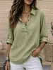 Camisa feminina de algodão e linho, solta e confortável, manga curta com gola de lapela, cor sólida, abotoada, nova para o outono, transfronteiriça europeia e americana da Amazon