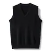Suéter 100% cachemir 2023 chaleco de punto sin mangas con cuello en V para hombre, otoño e invierno