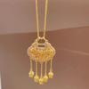 Vietnã areia ouro estilo antigo diamante orquídea pingente de trava de segurança Chinês retro borla oco saco pingente colar