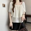 Blusa Babydoll Morada de un Hombro sin Tirantes con Mangas Abullonadas para Mujer, Nuevo Estilo Verano 2026, Blusa Chic de Cuello Cuadrado de Manga Corta, Top Corto