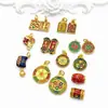 Cor Dourada Tradicional Conserva Cor Azul Queimado Tendência Nacional Caractere Auspicioso Paz e Felicidade Pingente DIY Cristal Pequeno Charme Pulseira Acessório