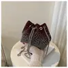 Bolsa Balde com Strass Gradiente Full Drill Feminina 2022 Nova Moda Estilo Coreano Corrente Ombro Transversal Casual Cinto com Strass