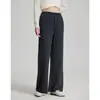 Estilo Novo Outono e Inverno Calça de Lã 100% Ovelha Perna Larga, Visual Solto Emagrecedor Calça Reta com Cadarço, Calça Versátil Casual de Cintura Alta para Mulheres
