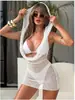 2026 Novo Estilo Europeu e Americano Roupa de Banho Cor Sólida Sexy Tricô Cobertura Vestido Maiô de Três Peças Biquíni Transfronteiriço