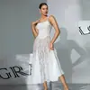 Vestido de tirantes de encaje Feiyun, vestido largo con tirantes florales en los hombros, colgante de perlas y patchwork de malla, con falda completa, estilo 1162