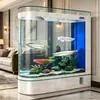 Acuario ecológico de vidrio ultra transparente con forma de bala para sala de estar, pecera de pantalla estilo mediano a grande, de pie