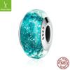Pulsera de Plata Esterlina S925 Superficie de Corte Brillante Cuentas de Vidrio Cian Brillante DIY Cuentas Populares para Pulsera Accesorios de Cuentas Sueltas