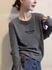 Camiseta negra de manga larga acanalada de algodón puro estilo coreano para mujer, moderna y versátil, top juvenil y elegante, camiseta básica para otoño