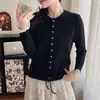 Suéter de Renda com Retalhos Estilo Coreano Preguiçoso Feminino Outono e Inverno Novo Design Cintura Fresca Cardigã de Tricô Top