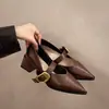 Zapatos de cuero para mujer de moda con una sola correa, nuevo modelo de otoño 2026, tacón grueso, punta fina, tacones altos