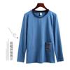 Nueva Primavera y Otoño Artístico Retro Bordado Manga Larga Costuras Bolsillo Reductor de Edad Casual Combinable Camiseta Base