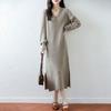Otoño e Invierno Nuevo Vestido de Lana 100% para Mujer Cuello en V Falda Interior hasta la Rodilla Diseño con Abertura Base de Suéter