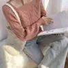 Nuevo Suéter Coreano de Punto Trenzado Vintage para Mujer, Otoño/Invierno 2026, Corte Holgado, Cuello Cuadrado, Tejido Adelgazante