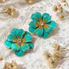 Pendientes de Pétalos de Esmalte Coloridos Exagerados Tridimensionales de Doble Capa, Pendientes de Flor Metálica Dulces y Elegantes Únicos