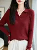 Nuevo Polo de Lana de Punto Fino para Mujer Otoño e Invierno Solapa Pequeña Simple Top de Punto Suave Capa Base Versátil