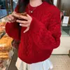 Abrigo minimalista de estilo coreano para otoño e invierno, suéter de punto trenzado retro de corte holgado con cuello redondo, que ofrece un look relajado y sofisticado para el invierno