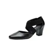 Versión de Piel de Vaca~Nuevas Sandalias de Tacón Alto Estilo Ballet con Punta Cerrada para Mujer, Zapatos Mary Jane Retro de Correa Cruzada con Tacón Grueso para el Trabajo