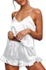 Conjunto de Pijama de Shorts de Satén con Tirantes Transfronterizo con Ribete de Encaje Set de Dos Piezas Fabricante Mayorista de Bodas Europeo y Americano Amazon