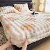 Colcha de piel de conejo engrosada, pieza única, cálida para invierno, forrada de forro polar, para camas individuales o dobles, protector de colchón de cobertura completa, juego de tres piezas