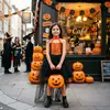 Vestido de Fiesta de Halloween Transfronterizo 2026 para Niñas, Disfraz de Bruja, Vestido Naranja de Calabaza Maligna, Vestido con Cola de Pastel