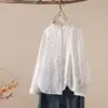Camisa estilo Mori girl japonés con estampado floral y cuello de encaje, top juvenil y artístico de manga larga holgado para mujer, camisa de moda de doble capa de gasa de algodón de manga larga