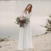 Vestido para Mujer 2026 Nuevo Chifón Comercio Exterior Vestido de Boda Playero Manga Larga Cuello en V Espalda Descubierta Encaje Esencial para Fotografía de Viaje