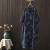 Vestido de Manga Corta de Gasa de Algodón con Cuello en V de Temperamento Artístico Estilo Japonés para Mujer Verano 2025 Vestido Largo Casual Holgado