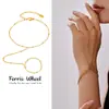 Rueda de la fortuna nueva cadena de dedos de cuentas pequeñas simples anillo cadena de acero inoxidable chapado en oro para mujer joyería de moda personalizada venta al por mayor