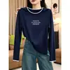 Nueva colección de otoño: Camiseta de manga larga para mujer, estilo dos piezas, 100% algodón, top gris estampado, versátil, elegante y con un toque de alta gama, perfecta como capa base.