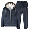 Conjunto Quente de Inverno Transfronteiriço Plus Size Masculino Moletom com Capuz de Veludo Raposa Prateada Calça de Cashmere Conjunto Casual de Duas Peças