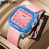 El Nuevo Reloj Estilo Coreano de Sanda es un Reloj Cuadrado Simple Tridimensional con Colores Vibrantes Contrastantes, un Reloj de Pulsera de Moda Impermeable y Versátil