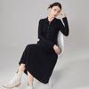 Vestido de Punto con Solapa y Pliegues para Mujer, Otoño e Invierno, Ceñido a la Cintura, Adelgazante, Vestido de Longitud Media Línea A, Elegante, Estilo para Ir al Trabajo, Mangas Largas de Lana
