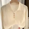 Polo de Hilo Retorcido de Trece Hilos Cuello Polo Otoño e Invierno Tejido de Lana Tejido Corto Delgado de Manga Larga Tejido Estilo Largo para Mujer