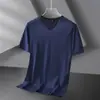 Camiseta de Manga Corta de Seda de Hielo Modal para Hombre Verano Delgada Cuello en V Negro Puro Color Puro Nueva Camiseta de Media Manga de Secado Rápido