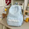 Mochila Pequeña Azul con Encaje de Encaje de Sal Marina para Niñas, Suave y Dulce para Estudiantes Universitarias de Vacaciones, Mochila Juvenil y Adorable